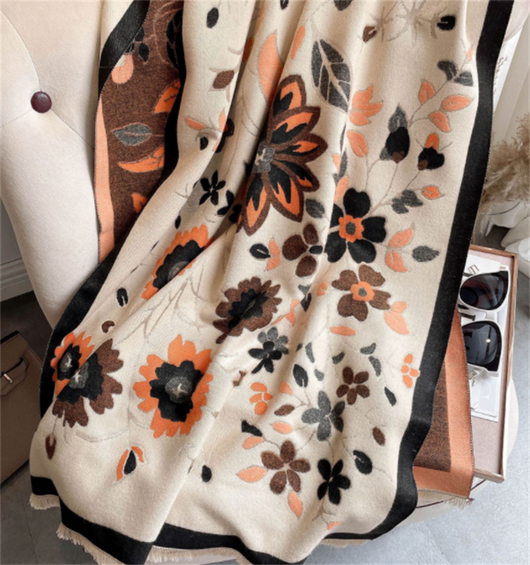 Bufanda Floral Cálida en Jacquard de Falso Cachemira para Mujer - Image 8