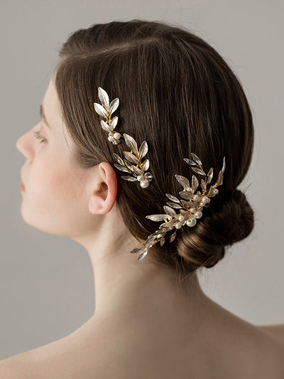 Peineta y Tenedor Nupcial Blanco con Hojas Decorativas - Image 3