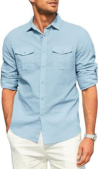 Camisa Casual de Manga Larga con Bolsillos Dobles Estilo Europeo - Image 10