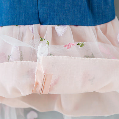 Vestido Infantil Denim con Detalles de Malla y Tirantes - Image 4