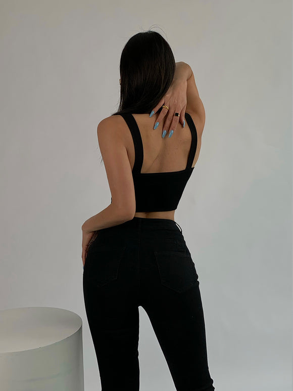 Camiseta Negra Escotada en la Espalda para Mujer