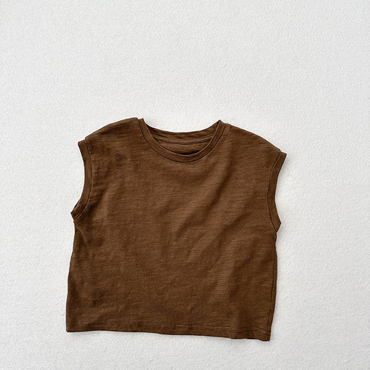 Playera sin Mangas de Algodón Slub con Hombro Caído para Niños y Niñas - Image 8