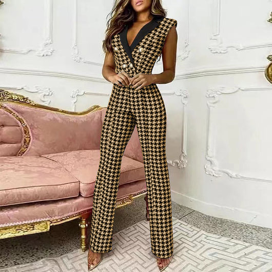 Jumpsuit Cuello en V Pata de Gallo para Mujer Profesional - Image 15