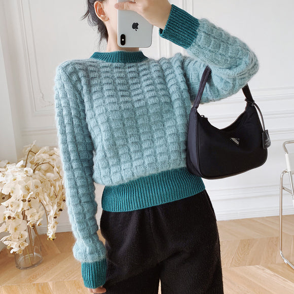 Suéter Retro de Combinación de Colores para Mujer