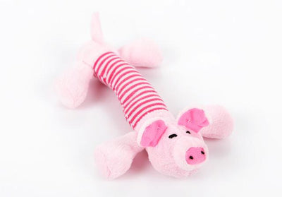 Grey plush elephant dog toy with a blue and white striped body, black eyes, and white inner ears. - Image 6