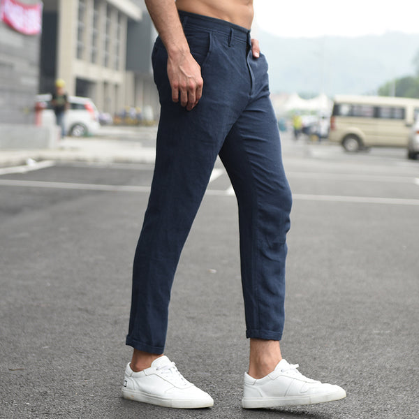 Pantalones Respirable de Algodón y Lino para Hombre