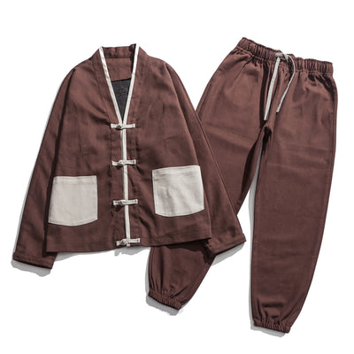 Conjunto Kimono Hanfu Retro Hombre - Chaqueta con Hebilla Estilo Otoño + Pantalón Casual Talla Grande - Image 3