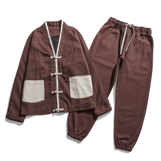 Conjunto Kimono Hanfu Retro Hombre - Chaqueta con Hebilla Estilo Otoño + Pantalón Casual Talla Grande - Image 3