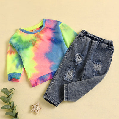 Conjunto Sudadera Tie Dye Arcoíris + Jeans Rotos - Image 4