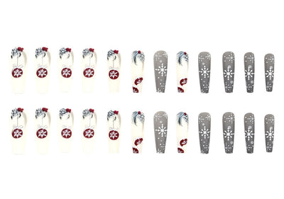 Set de 24 Uñas Postizas Navideñas con Diseños de Sombreros, Rayas y Copos de Nieve - Image 20