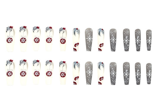 Set de 24 Uñas Postizas Navideñas con Diseños de Sombreros, Rayas y Copos de Nieve - Image 20