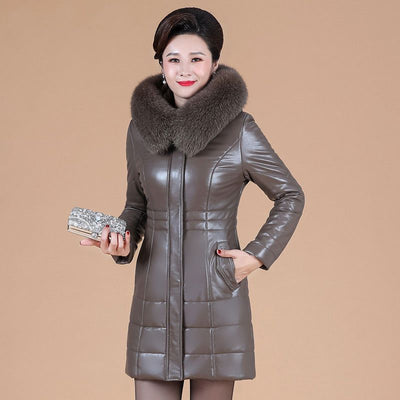 Chaqueta de Plumón en Cuero Genuino para Mujeres Maduras - Image 17