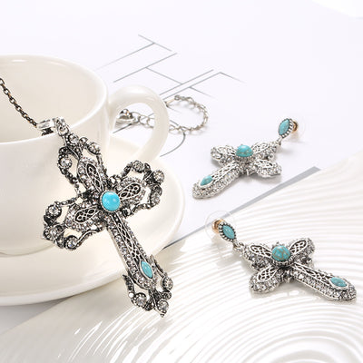 Conjunto de Joyería Retro Turquesa - Collar y Aretes - Image 9