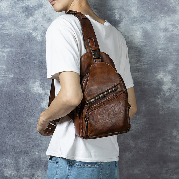 Bolso Mensajero de Cuero Genuino para Hombre - Estilo Retro con Gran Capacidad