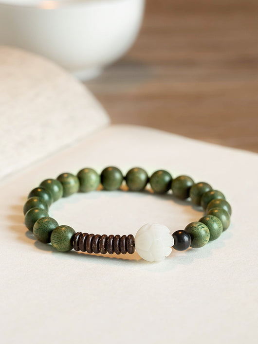 Pulsera Budista de Sándalo Verde y Loto Bodhi Blanco - Estilo Étnico - Image 6
