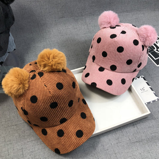 Gorro de Pana con Pompones de Pelaje de Conejo para Otoño e Invierno - Image 3