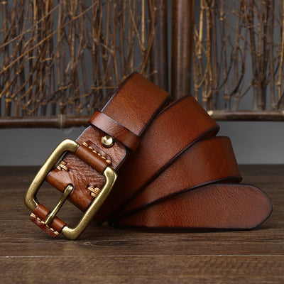 Cinturón de Cuero Genuino para Hombre con Hebilla Retro de Latón - Image 21