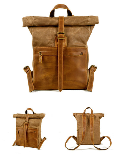 Mochila Retro de Lona y Cuero para Hombre - Estilo Casual Vintage - Image 17