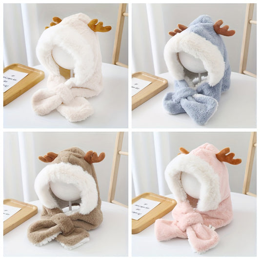 Gorro Infantil Cálido con Orejas de Conejo y Astas de Venado - Conjunto con Bufanda Polar para Niñas - Image 2