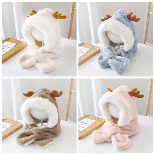 Gorro Infantil Cálido con Orejas de Conejo y Astas de Venado - Conjunto con Bufanda Polar para Niñas - Image 2