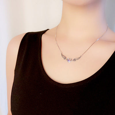 Collar Alas de Ángel con Corazón de Cristal Púrpura en Plata 925 - Image 5
