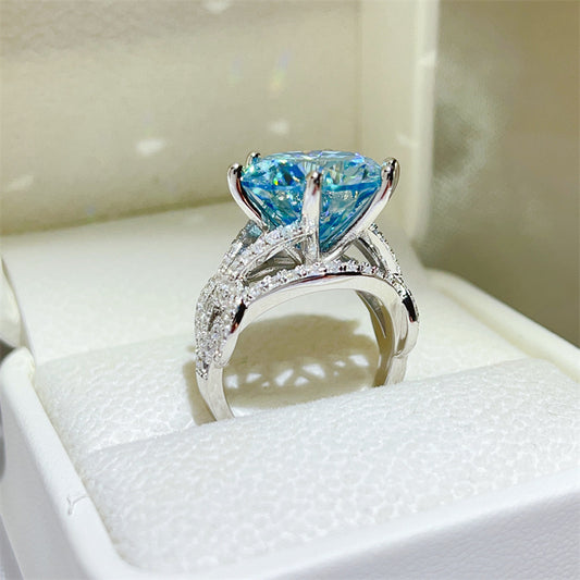 Anillo de Lujo con Moissanita Azul de 10 Quilates - Diamante Completo para Mujer