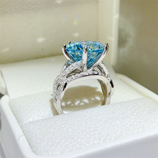 Anillo de Lujo con Moissanita Azul de 10 Quilates - Diamante Completo para Mujer