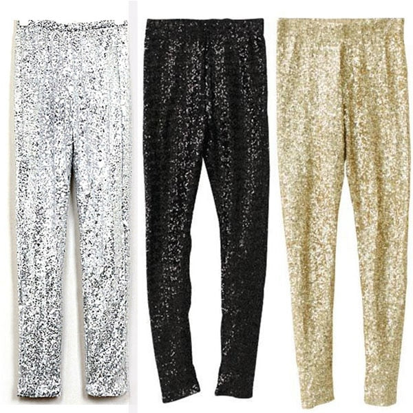 Leggins de Lentejuelas Doradas Talla Grande - Diseño Coreano Ajustado