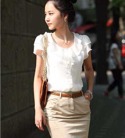 Blusa Blanca con Volantes en las Mangas para Mujer - Image 11