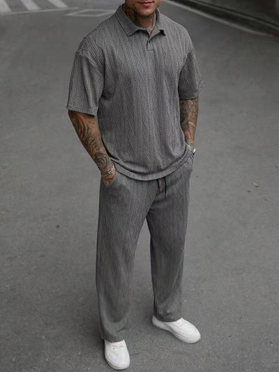 Conjunto Polo Jacquard Texturizado para Hombre - Pantalón Corto Casual dos Piezas - Image 22