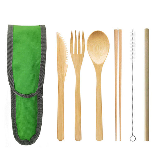 Set de Cubiertos Portátil de Bambú con Pajita Acero Inoxidable y Palillos - Image 13