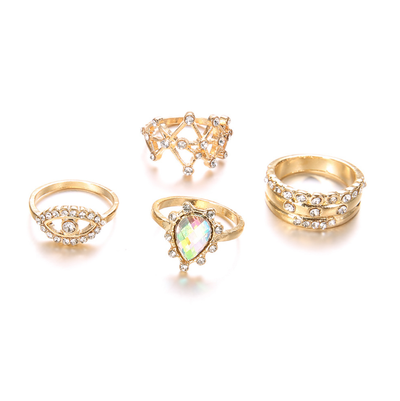 Set de 4 Anillos de Moda Personalidad Ojo del Diablo Estrella Gota de Agua Dorado - Image 4