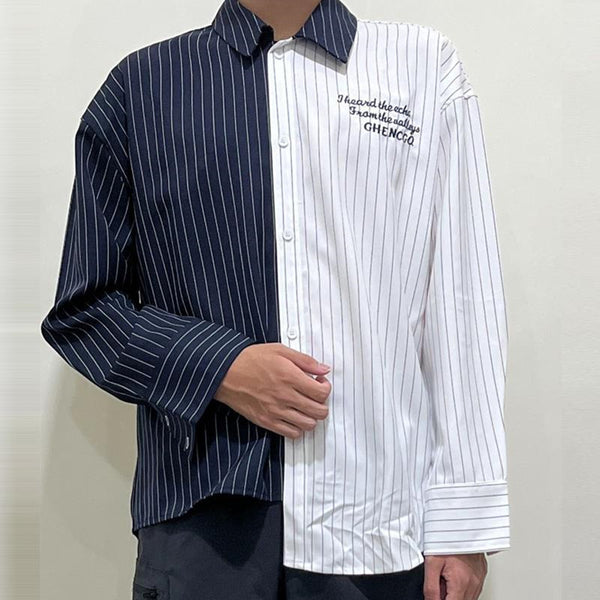 Camisa Holgada de Rayas y Patchwork para Hombre
