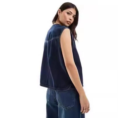 Chaleco Denim Sin Mangas con Detalles de Cuerda para Mujer - Image 4