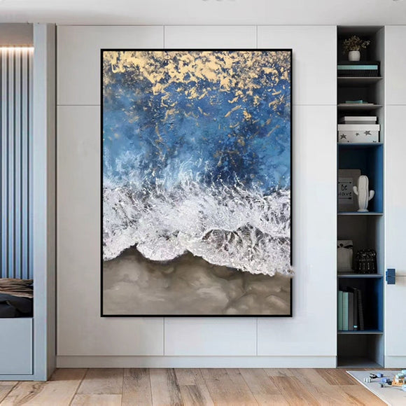 Cuadro Abstracto Dorado en 3D - Pintura al Óleo Hecha a Mano