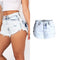 Shorts de Mezclilla Blanca Desgastada Cintura Alta para Mujer