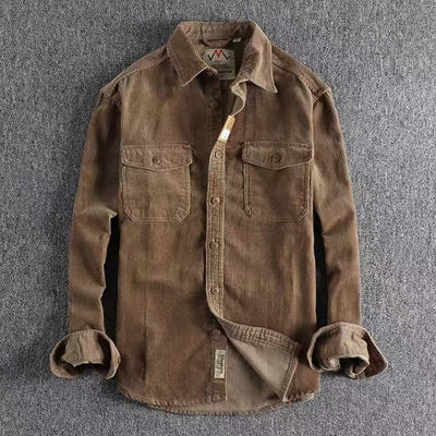 Camisa de Pana Vintage Lavada Manga Larga para Hombre - Image 10