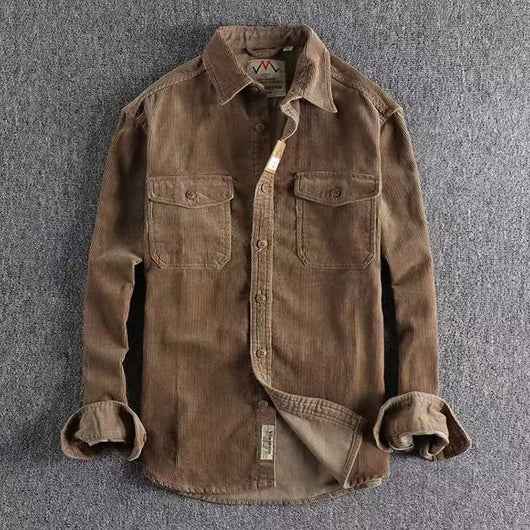 Camisa de Pana Vintage Lavada Manga Larga para Hombre - Image 10