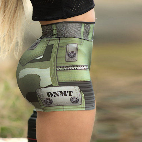 Shorts Deportivos Cintura Alta Camuflaje Militar para Mujer