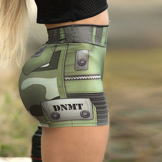 Shorts Deportivos Cintura Alta Camuflaje Militar para Mujer - Image 7