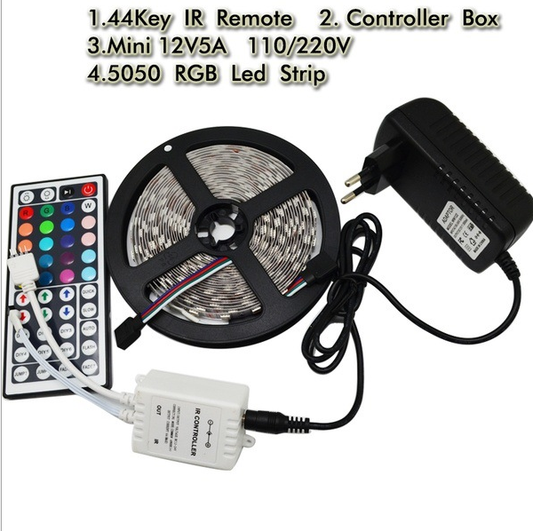 Tira LED RGB 5M 300 LEDs DC12V con Control Remoto 44 Botones