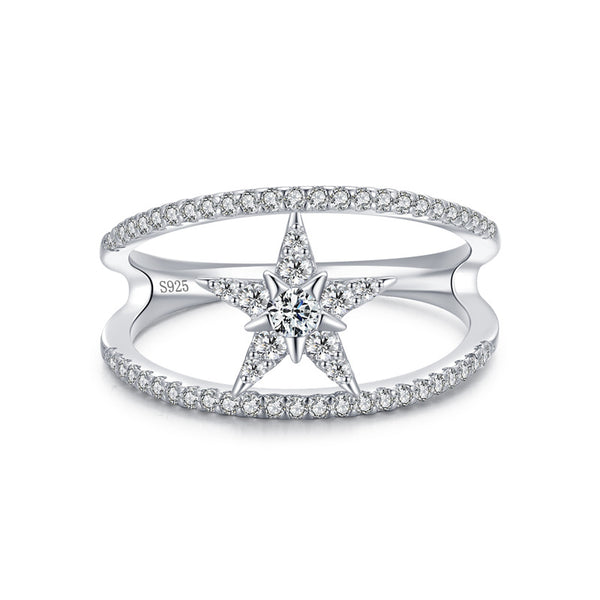 Anillo de Plata Esterlina 925 con Pentágrama y Diamantes