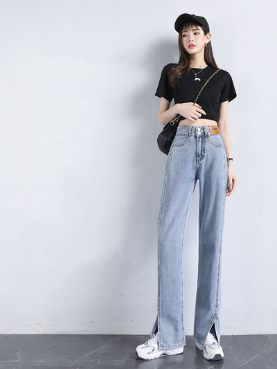 Jeans de Cintura Alta Slim Recto y Pierna Ancha para Mujer - Comodidad Versátil - Image 3