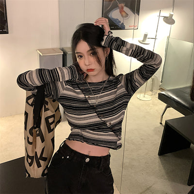 Top Cropped a Rayas Estilo Hip Hop Otoño para Mujer - Image 10