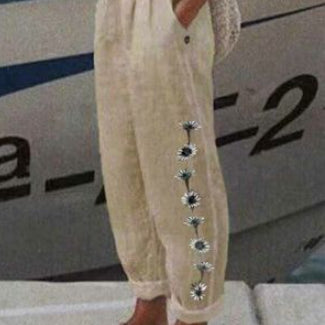 Pantalones Casuales Vintage de Algodón y Lino con Bolsillos - Image 8