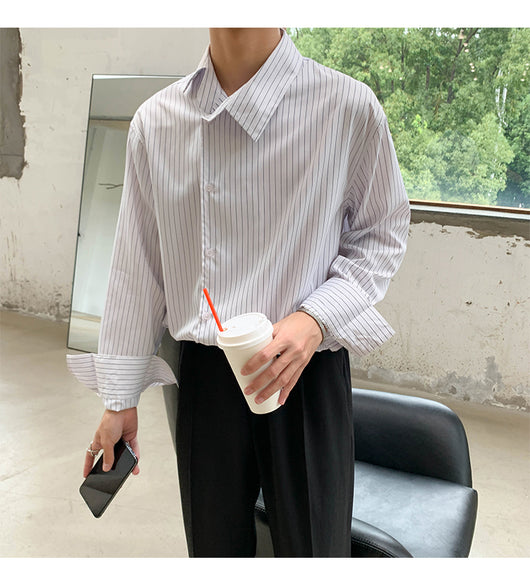 Camisa Casual Ejecutiva con Solapa Asimétrica y Rayas - Image 13