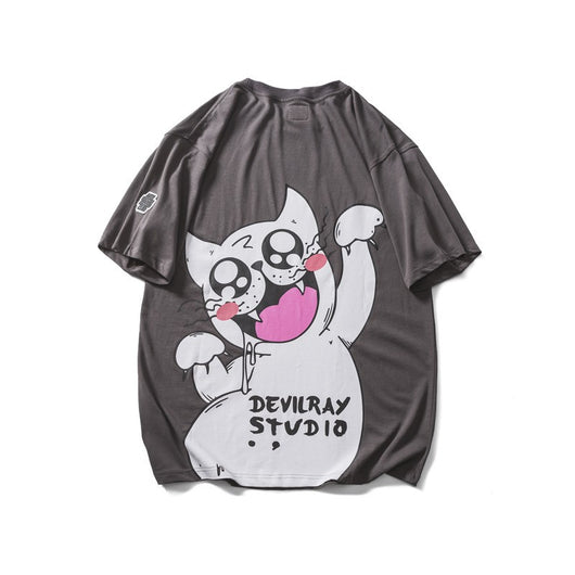 Playera Anime Suelta Gris de Manga Corta Casual - Image 12