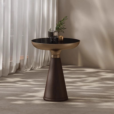 Mesa Auxiliar Redonda de Cristal Templado con Base de Madera Maciza - Diseño Moderno Lujo - Image 14