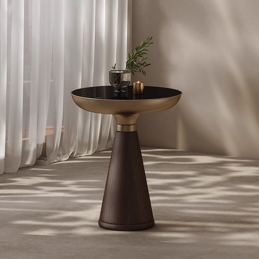 Mesa Auxiliar Redonda de Cristal Templado con Base de Madera Maciza - Diseño Moderno Lujo - Image 14