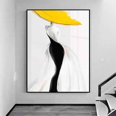 Cuadro Abstracto Mujer Moderna Sombrero Amarillo - Arte Óleo Nórdico Lujo para Sala - Image 6
